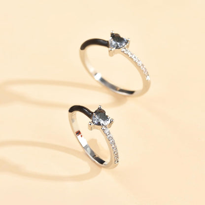 Love Me until I'M Me Again Black Heart-Cut Half Enamel Ring, S925 Sterling Silver Heart Rings Self-Love Ring Gift, Heart Rings Birthday Gifts for Women, Daughter, Wife, Friends