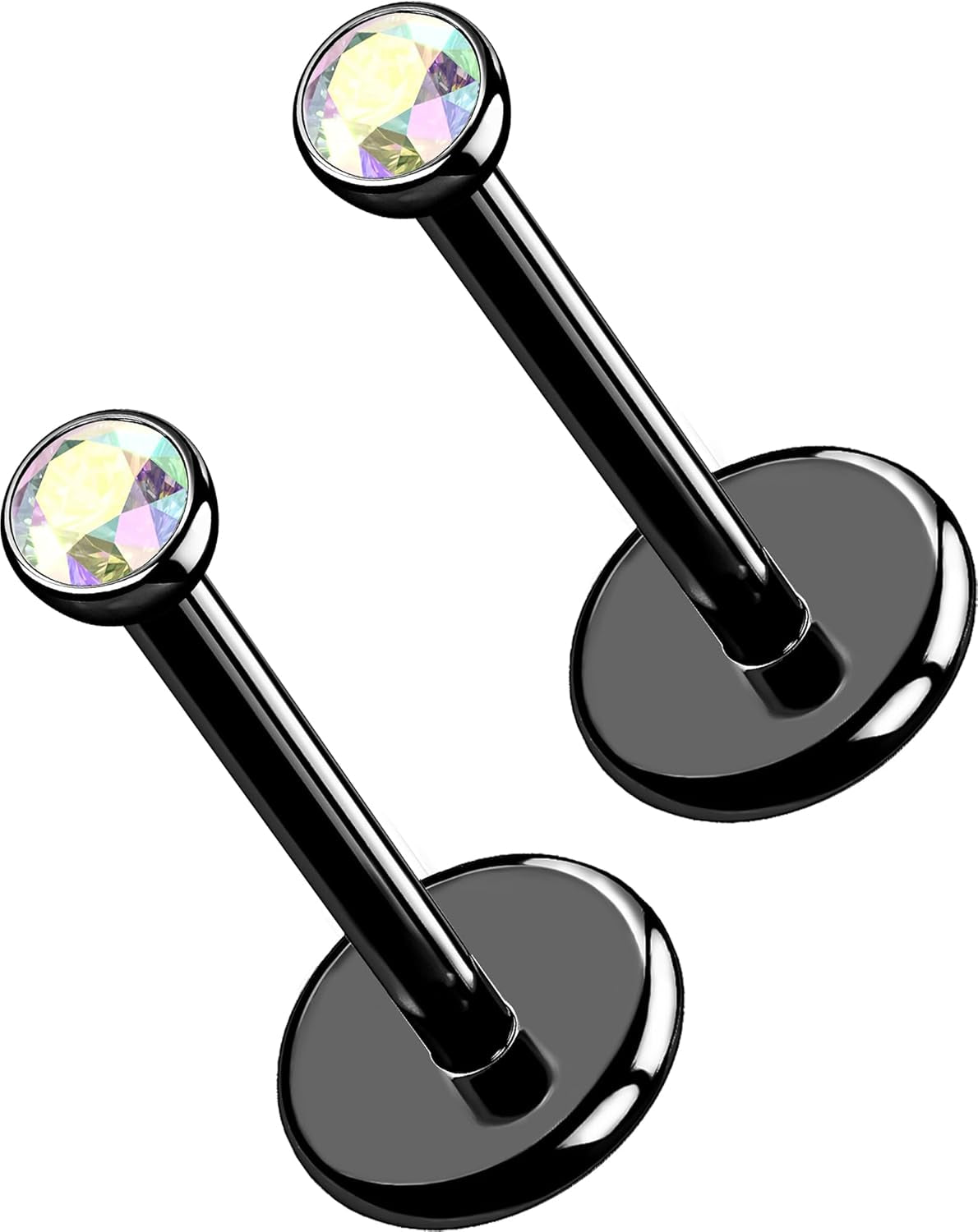 OUFER 2Pcs 20G/18G/16G G23 Titanium Threadless Nose Stud Earrings Flat Back Tiny CZ Small Nose Helix Cartilage Tragus Conch Labret Medusa Monroe Piercing Jewelry for Women Men