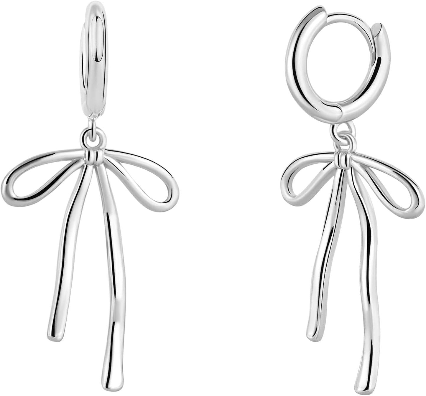 Gold Cherry Bow Heart Drop Dangle Earrings, Huggie Hoop Style, Hypoallergenic Non Tarnish Delicate Ribbon Butterfly Design Dainty Shiny Sensitive Ear for Women Gifts