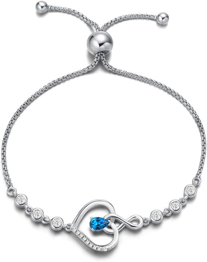 AGVANA Christmas Gifts Heart Birthstone Bracelets for Women Sterling Silver Genuine or Created Gemstone Tennis Bracelet Infinity Love Jewelry Anniversary Birthday Gifts for Wife Mom Women