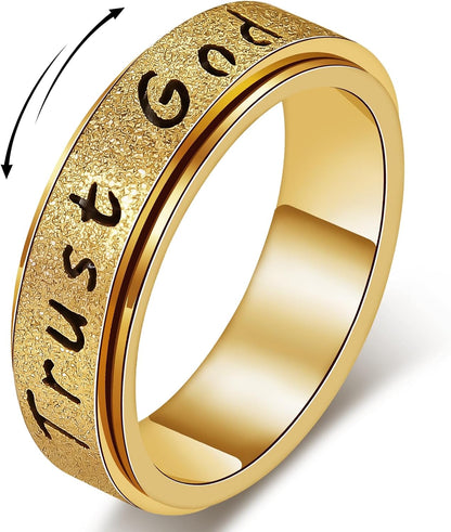 Woman wearing gold plated anxiety relief fidget ring