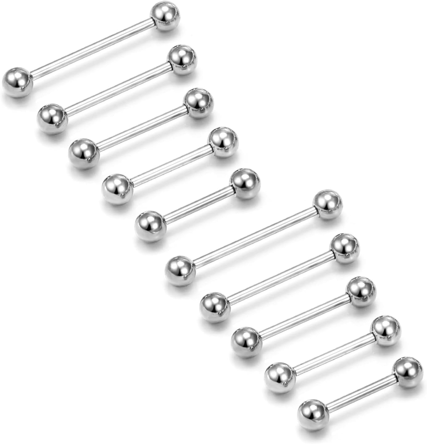 Prjndjw 14G Surgical Steel Straight Barbell - Tongue & Nipple Rings for Women & Men - Length 12MM, 14MM, 16MM, 18MM, 22Mm - Piercing Jewelry