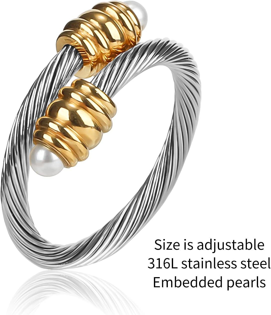 Cable Ring, a Cuff Pearl Ring Designed to Fit Finger Circumference between 70Mm-90Mm