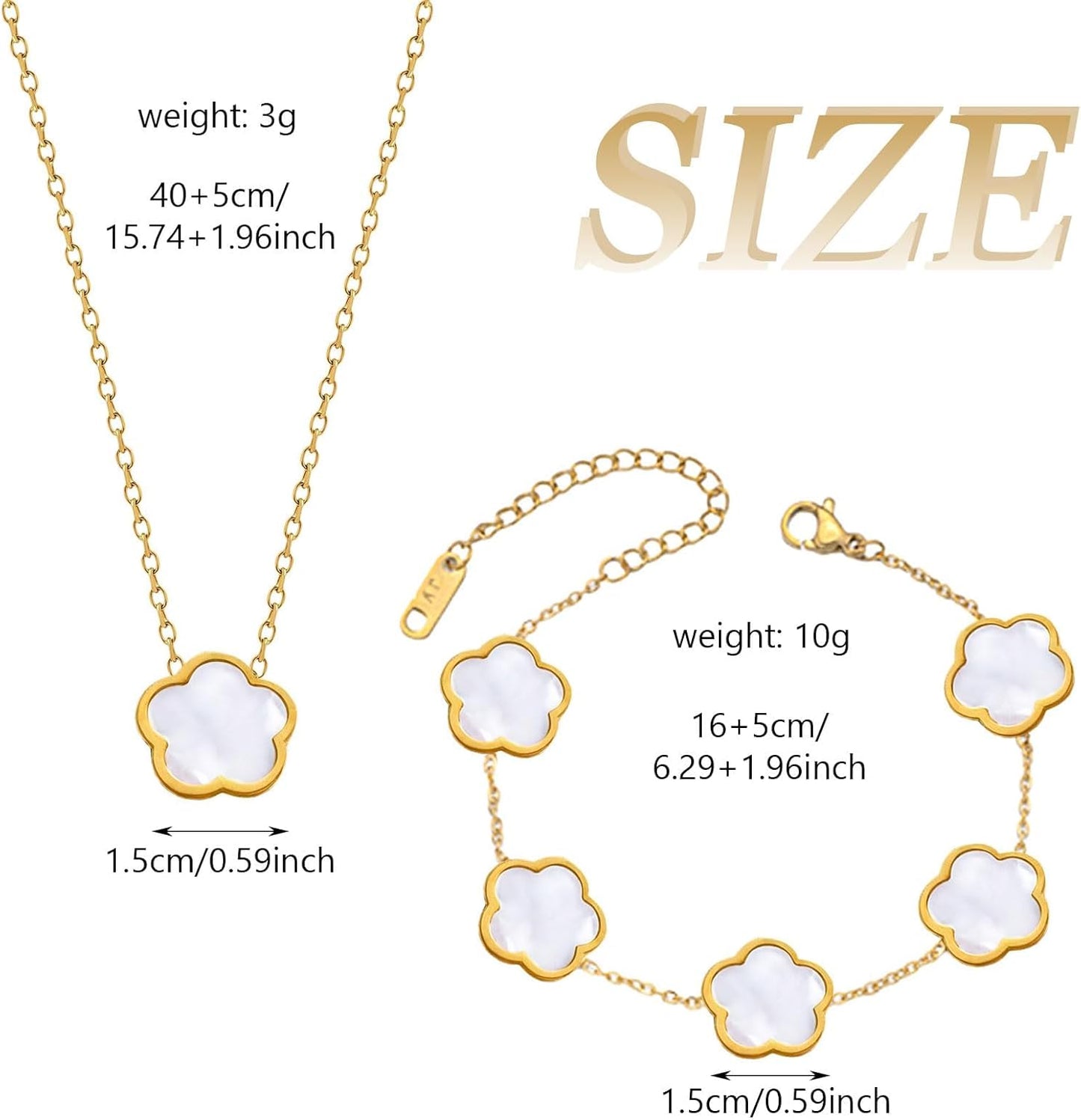 3 Pcs Four-Leaf Clover Jewelry for Women, 18K Gold Plated Stainless Steel Necklace, Bracelet Set, Gold Bracelet Cubic Zirconia Bangle, Clover Jewellery Set for Mother'S Day, Valentine'S Day