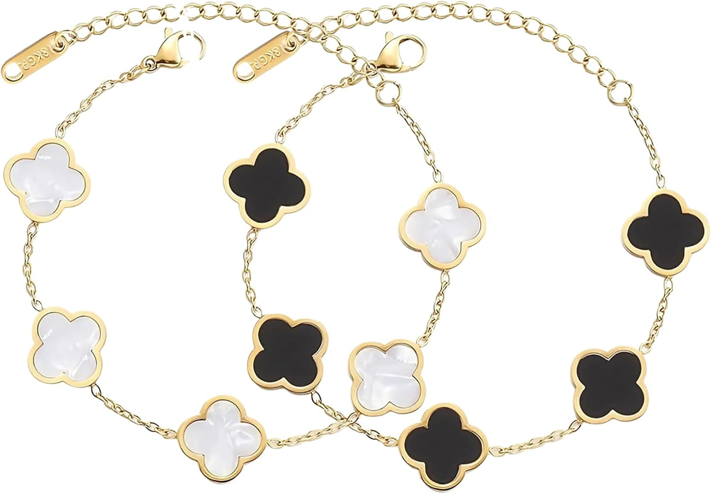 18K Gold Plated Clover Bracelet for Women Lucky Four Leaf Flower Dupe Bracelet Set Trendy Jewelry Birthday Gifts for Women/Mom/Friends/Sister/Besties