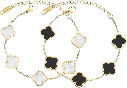 18K Gold Plated Clover Bracelet for Women Lucky Four Leaf Flower Dupe Bracelet Set Trendy Jewelry Birthday Gifts for Women/Mom/Friends/Sister/Besties