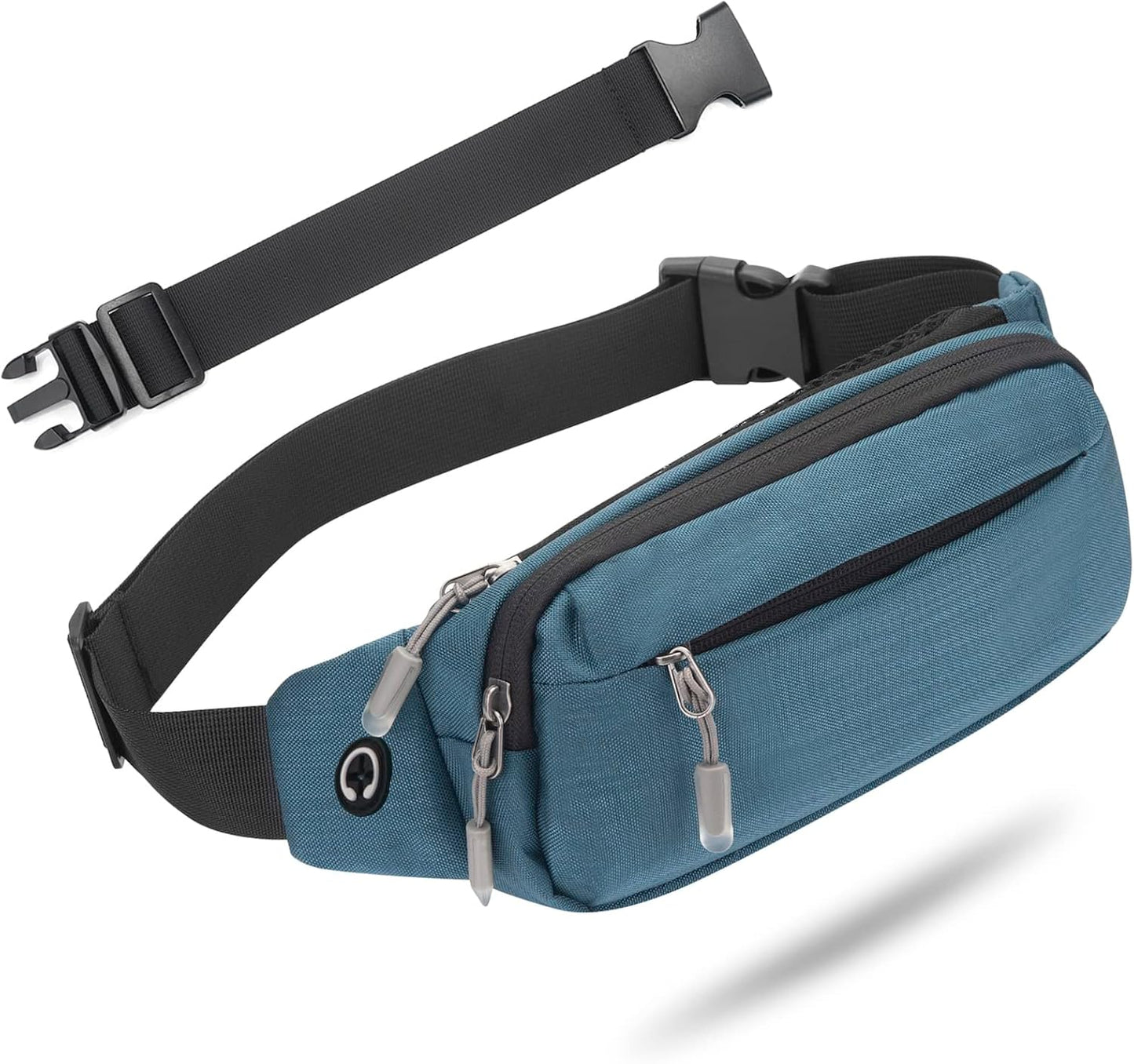 Black USHAKE fanny pack worn around waist on outdoor enthusiast