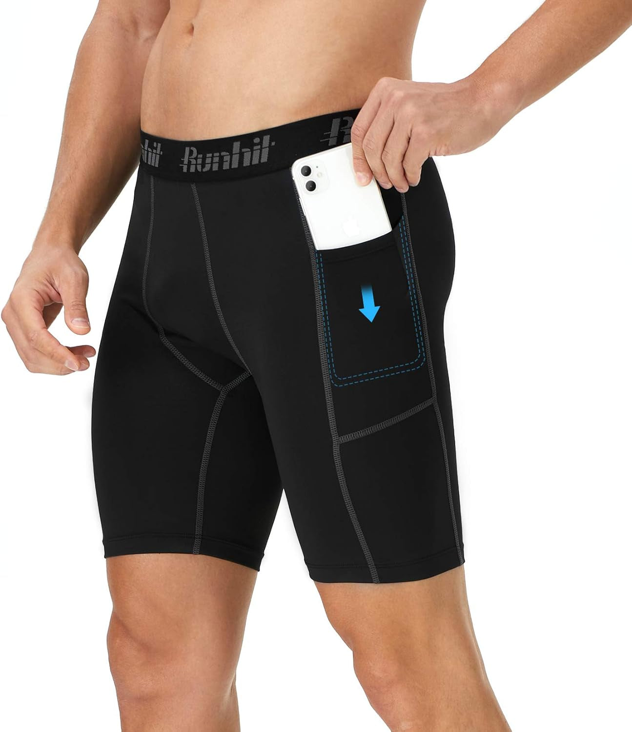 Side view Runhit men's compression shorts moisture-wicking fabric