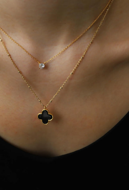 Layered Necklace for Women, 2 Strand Stainless Steel Chains with Clover, Butterfly or Heart Pendant, Dainty Fashion Jewelry Gift
