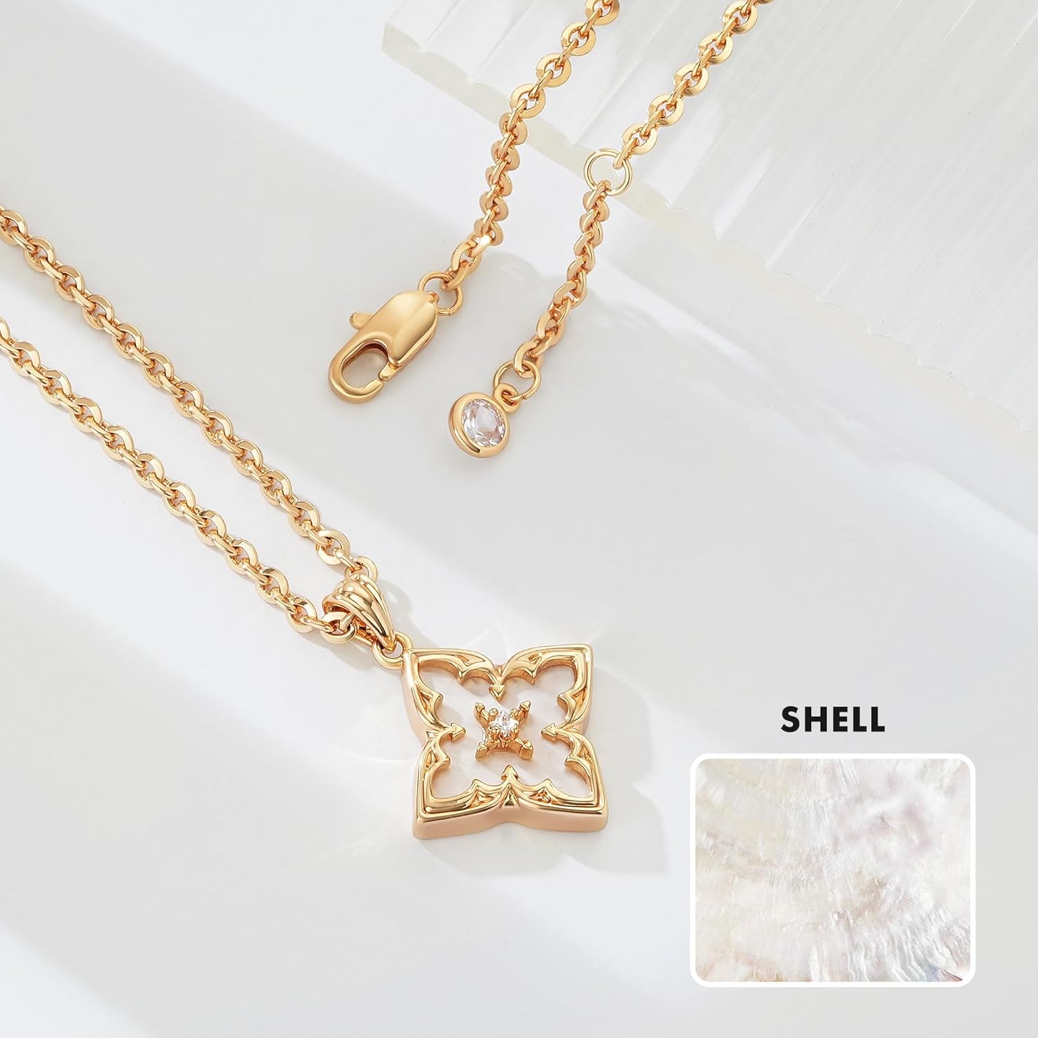 LOYATA Gold Clover Necklace for Women 14K Gold Plated Cubic Zirconia Four Leaf Clover Necklace Lucky Charm Dainty Simple Gold Pendant Necklace for Women Jewelry