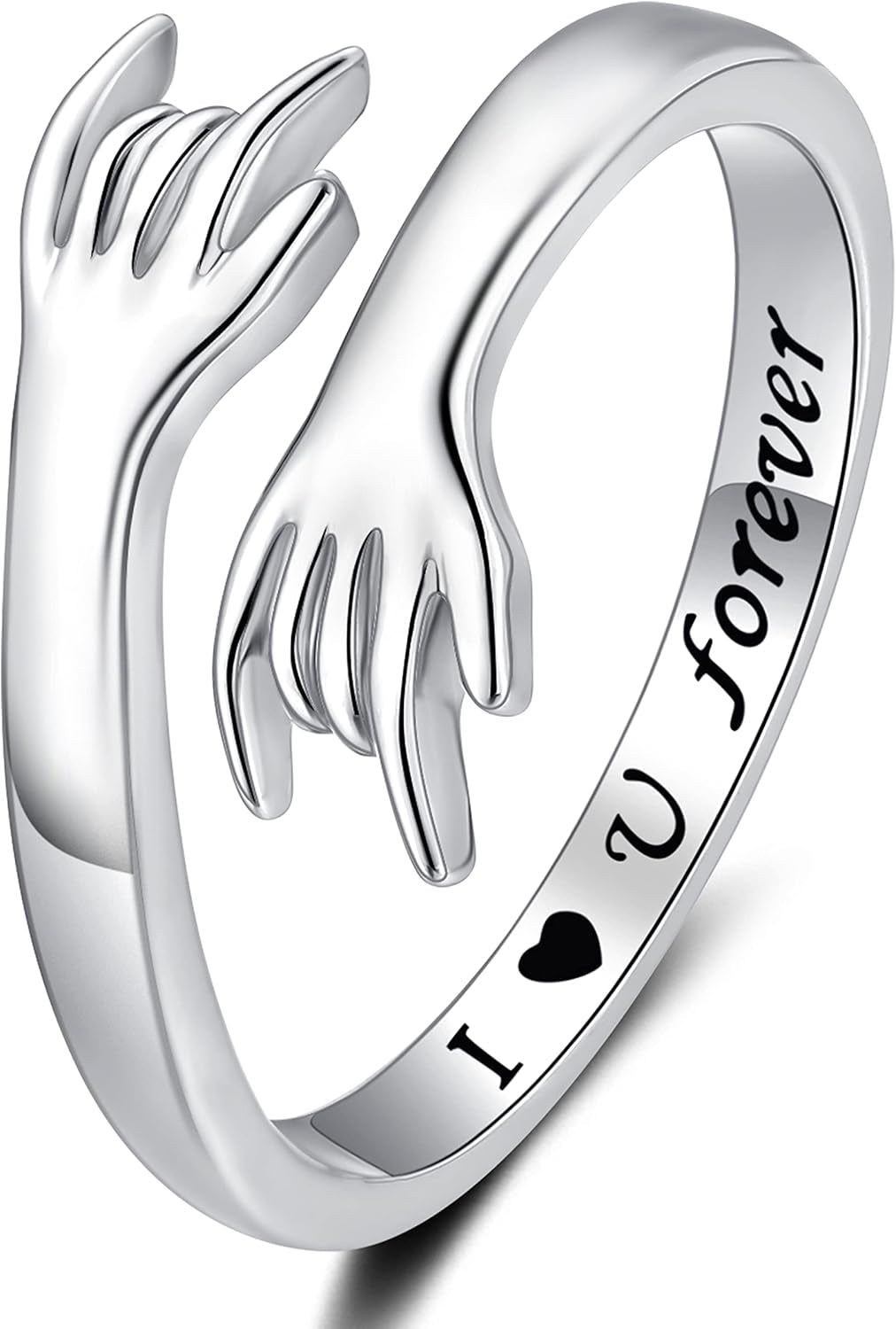 ZOEXUE Hug Rings for Women Sterling Silver - White Gold/18K Gold/Thick and Thin Ring Hugging Rings for Men Rock Hip Pop Hand Band Rings I Love You Forever Hugging Hand Ring Jewelry