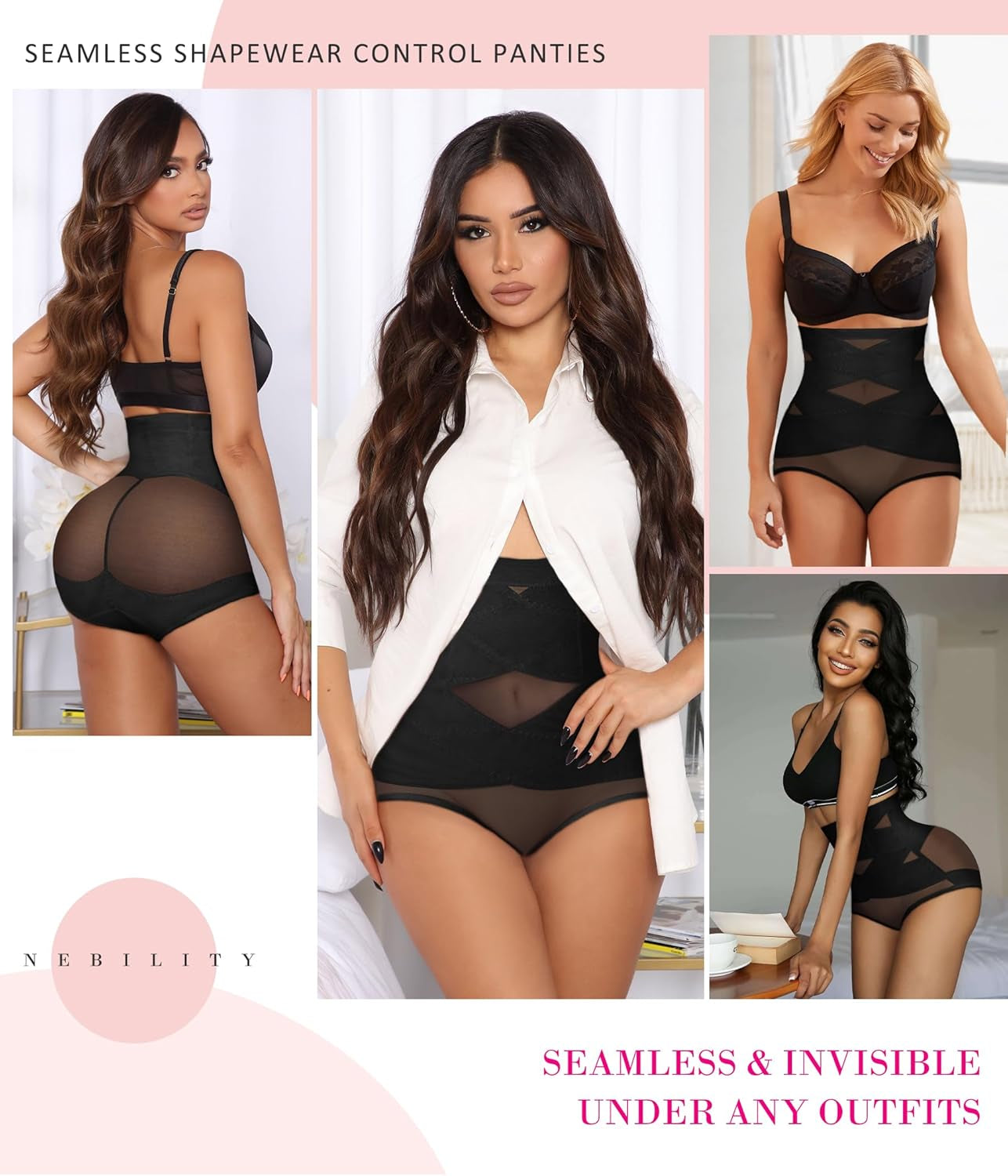 Nebility tummy control panty side profile demonstrating flexible support