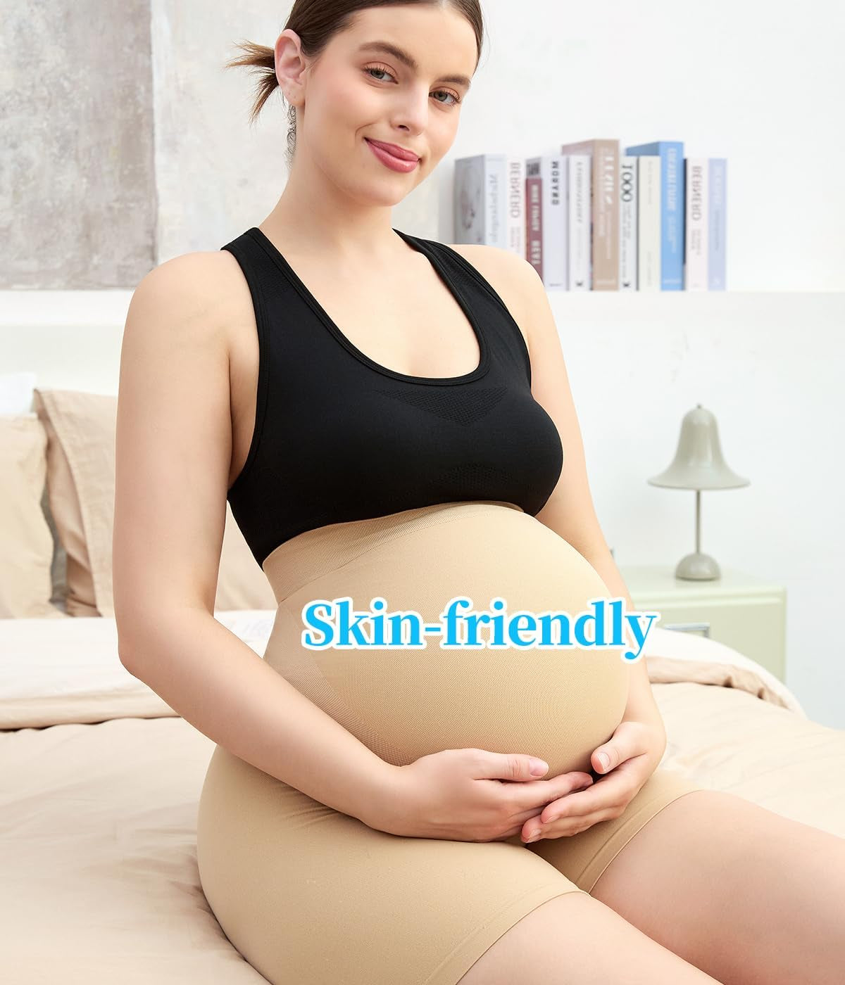 Woman in maternity photography outfit wearing seamless pregnancy shapewear