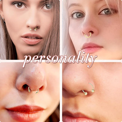 8Pcs Septum Rings 16G Surgical Steel Nose Rings Hoops Septum Clicker Daith Piercing Jewelry Silver Butterfly CZ Horseshoe Nose Lip Ring for Women Men 8MM 10MM