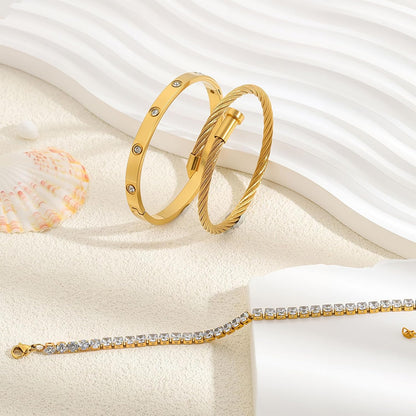 Gold Bracelets for Women- 18K Gold Plated Stainless Steel Love Bangle, Nail & Tennis Bracelets Stack Set for Women with Gift Box |Accessories Designer Jewelry