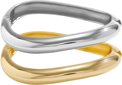 Gold Bangle Bracelets for Women Silver Plated Wide Wire Chunky Cuff Bracelets Trendy Hinged Cuff Open Wide Chunky Silver Bracelet Irregular Minimalist Bangle Jewelry