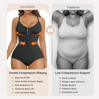 SHAPERX shapewear bodysuit easy on and off zipper closure