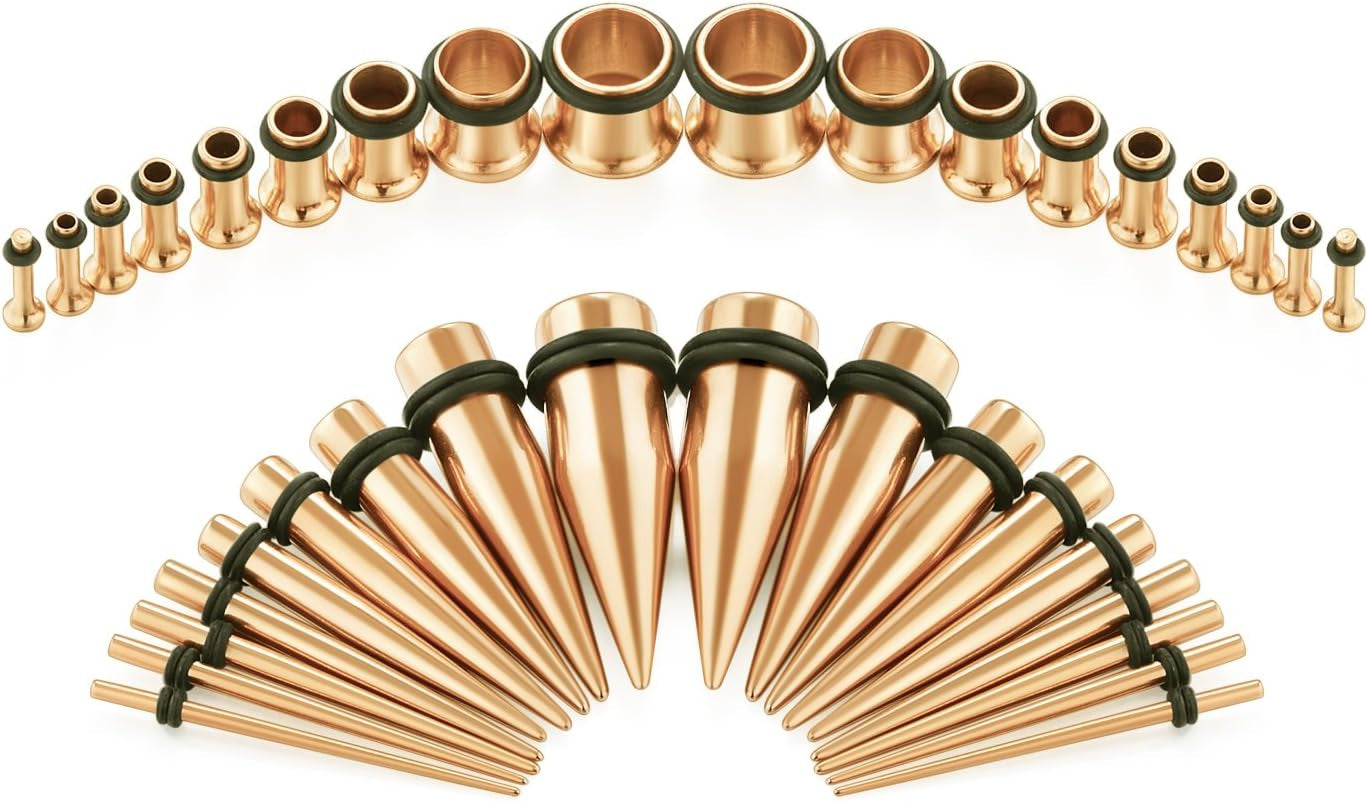 Vcmart 14G-00G 36 Pcs Ear Gauges Stretching Kit Tapers Plugs Eyelets Implant Grade Steel