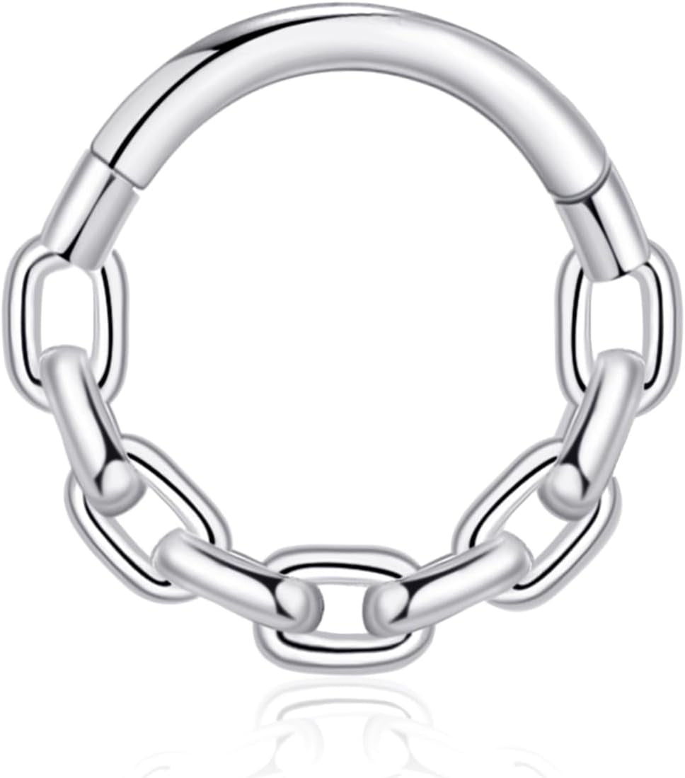 Chain Link Septum Rings: 16G 8Mm Nose Helix Cartilage Daith Tragus Earring Piercing Ring Hoop, Surgical Steel Nose Ear Clicker Rings Piercing Jewelry for Women Men