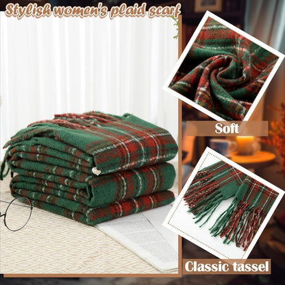 Coume Christmas Plaid Scarf for Women Men Soft Green Buffalo Plaid Winter Scarf Cashmere Feel Fashion Tartan Gifts