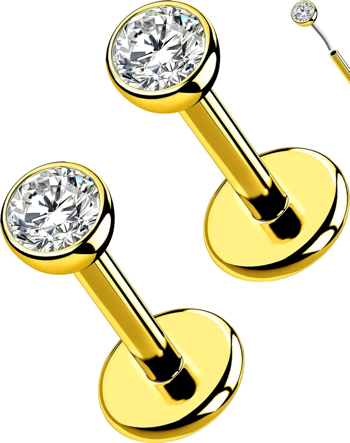 OUFER 2Pcs 20G/18G/16G G23 Titanium Threadless Nose Stud Earrings Flat Back Tiny CZ Small Nose Helix Cartilage Tragus Conch Labret Medusa Monroe Piercing Jewelry for Women Men