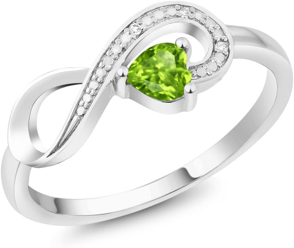 Gem Stone King Infinity Ring for Women | 10K White Gold | 4MM Heart Gemstone Birthstone and White Diamond Accent | Heart Shape Wedding Engagement Anniversary Promise Ring for Women