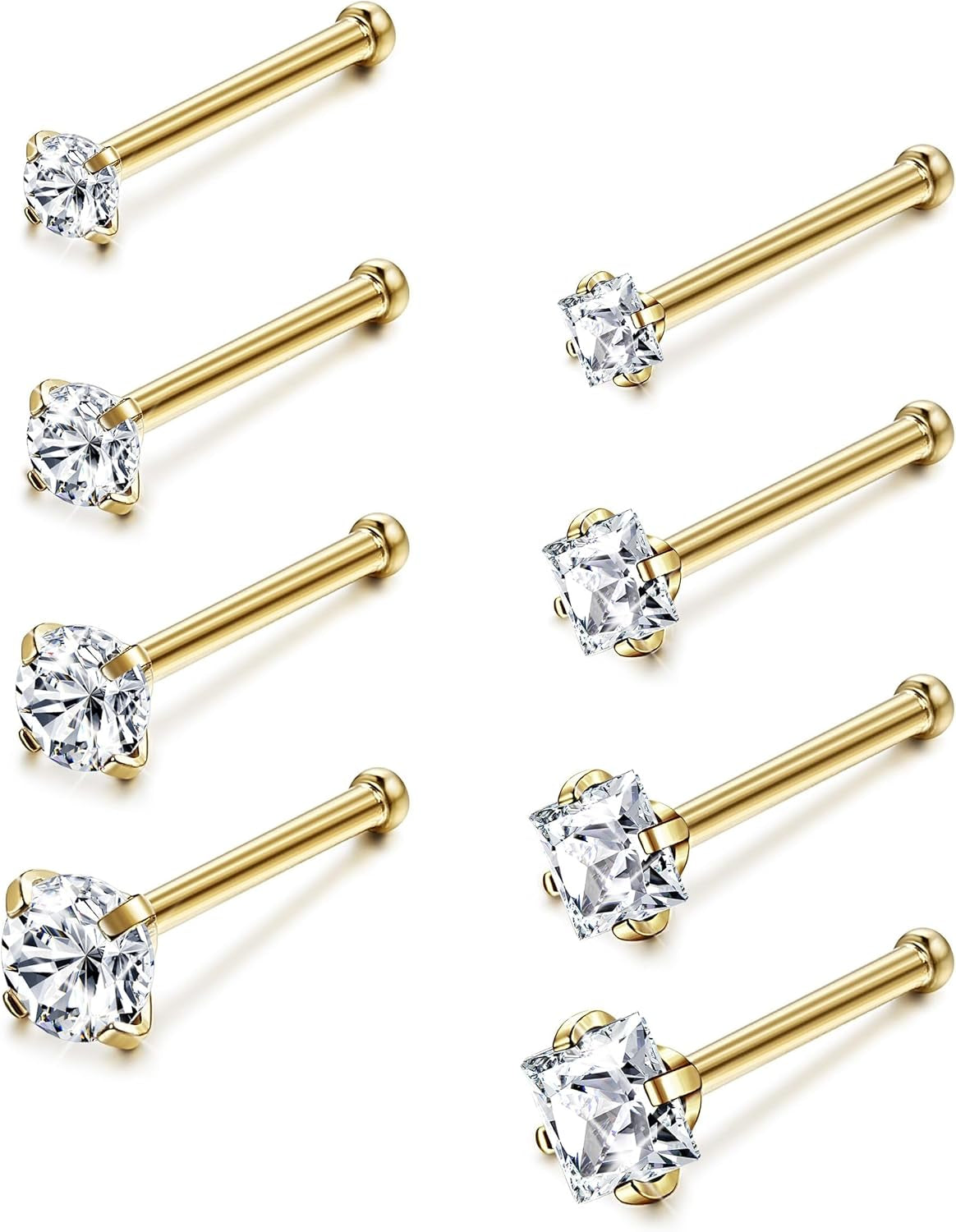 Jstyle Hypoallergenic Nose Rings 18G 20G Surgical Stainless Steel Nose Rings Studs Cubic Zirconia Nose Ring Labret Nose Piercing Jewelry for Women Men 1.5Mm 2Mm 2.5Mm 3Mm