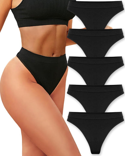 ROSYCORAL High Waisted Thong for Women Panties Breathable Sporty Tangas Seamless No Show Underwear Pack S-XL