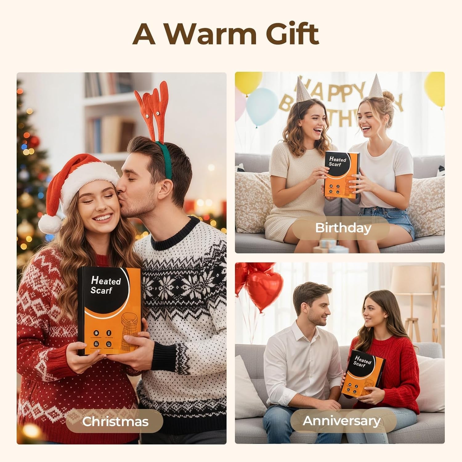 WELUK Heated Scarf for Women Men with 5000Mah Rechargeable Battery, 3 Temperature Settings Winter Electric Heating Neck Scarf