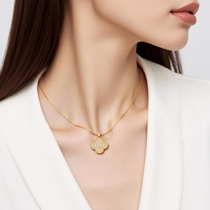 Diamond Four Leaf Clover Necklace for Women, 18K Gold Plated Adjustable Chain with Sparkling CZ Pendant, Elegant and Lucky Fashion Jewelry, Gifts for Women