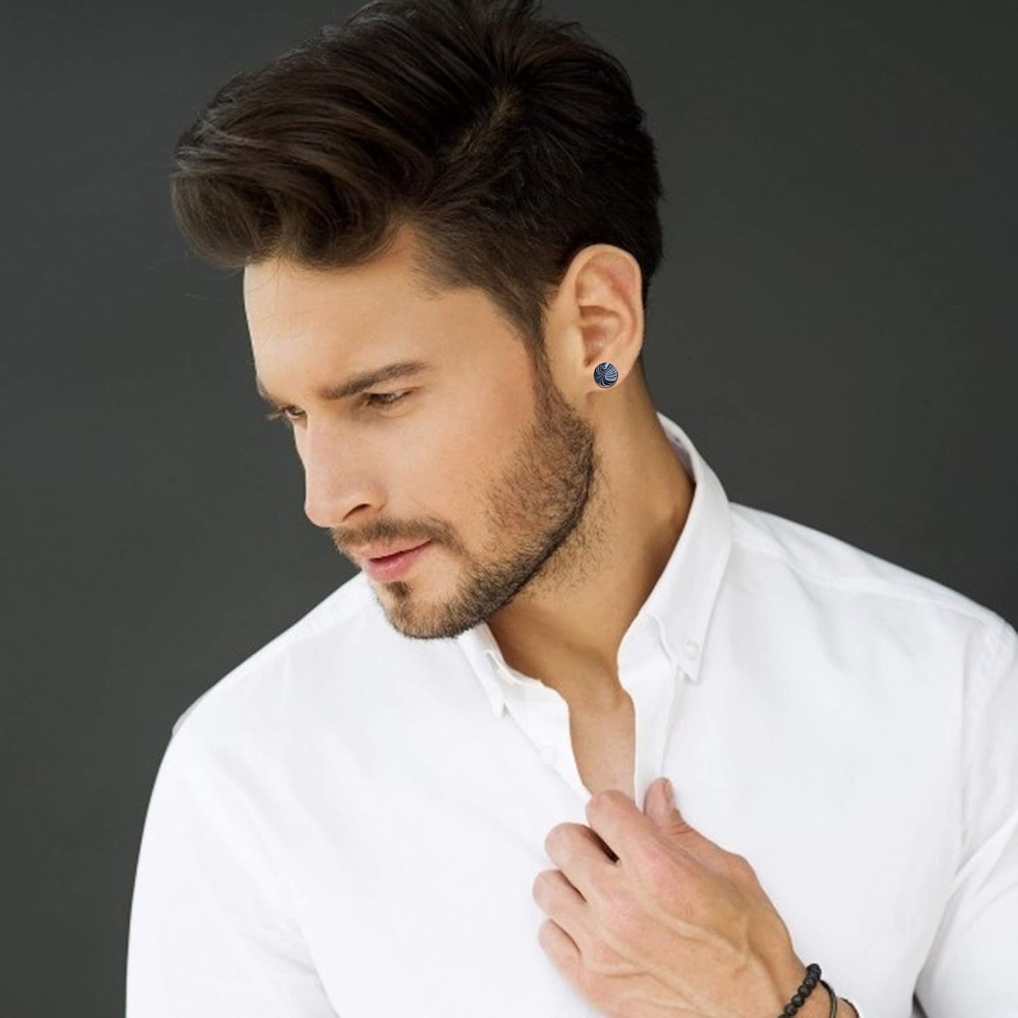 Sailimue 15 Pairs Mens Stud Earrings Set Stainless Steel Ear Piercing Faux Cheater Illusion Plugs Tunnel Flat Back Stud Earrings Fake Gauges Earrings for Men Women