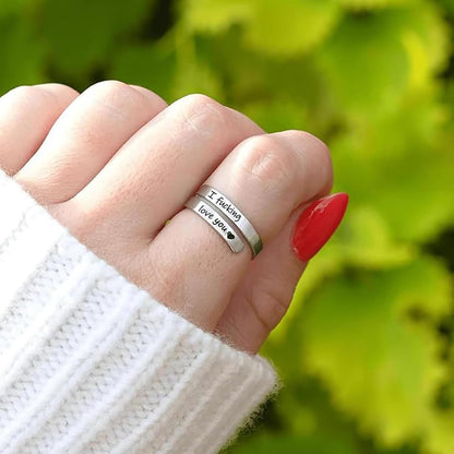 Silver spiral wrap twist heart ring with just breathe engraving