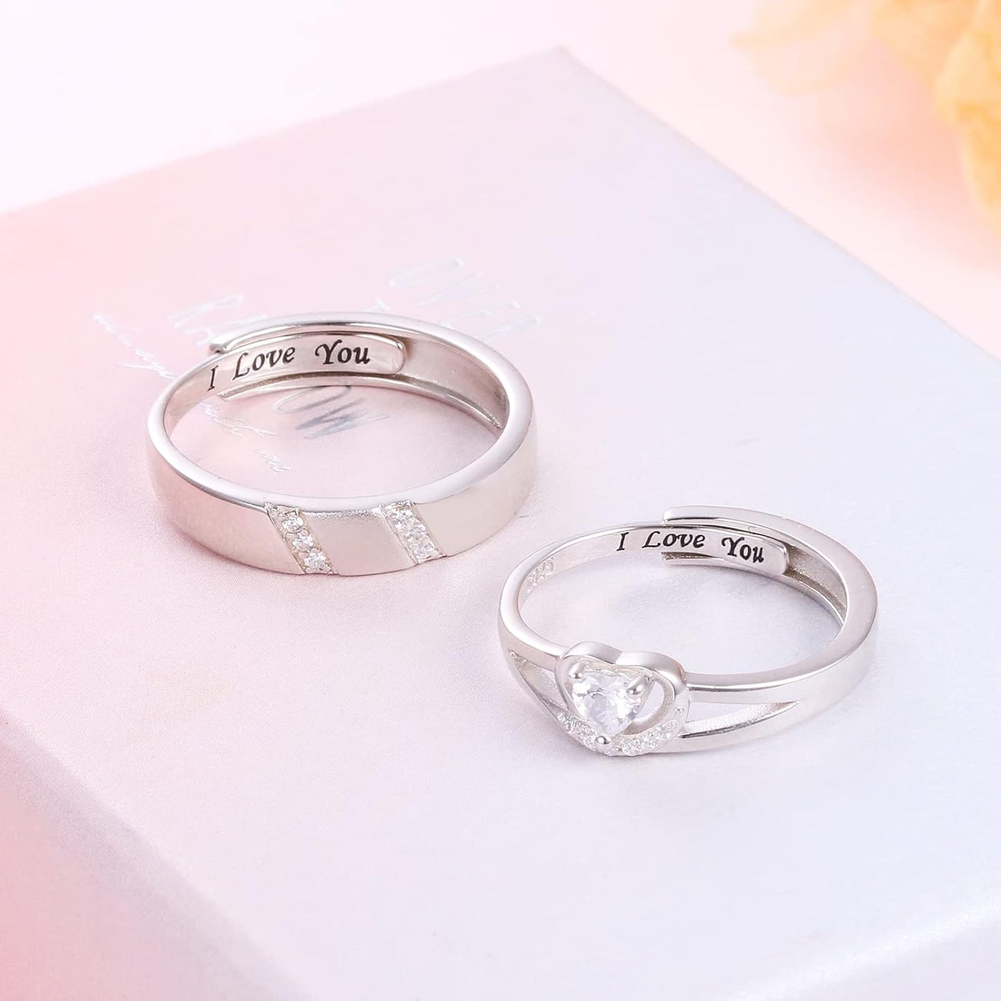 Yearace Couple Rings, 925 Sterling Silver Promise Ring for Couples Romantic Love Couples Jewelry Gifts, Adjustable Engagement Wedding Ring for Him and Her