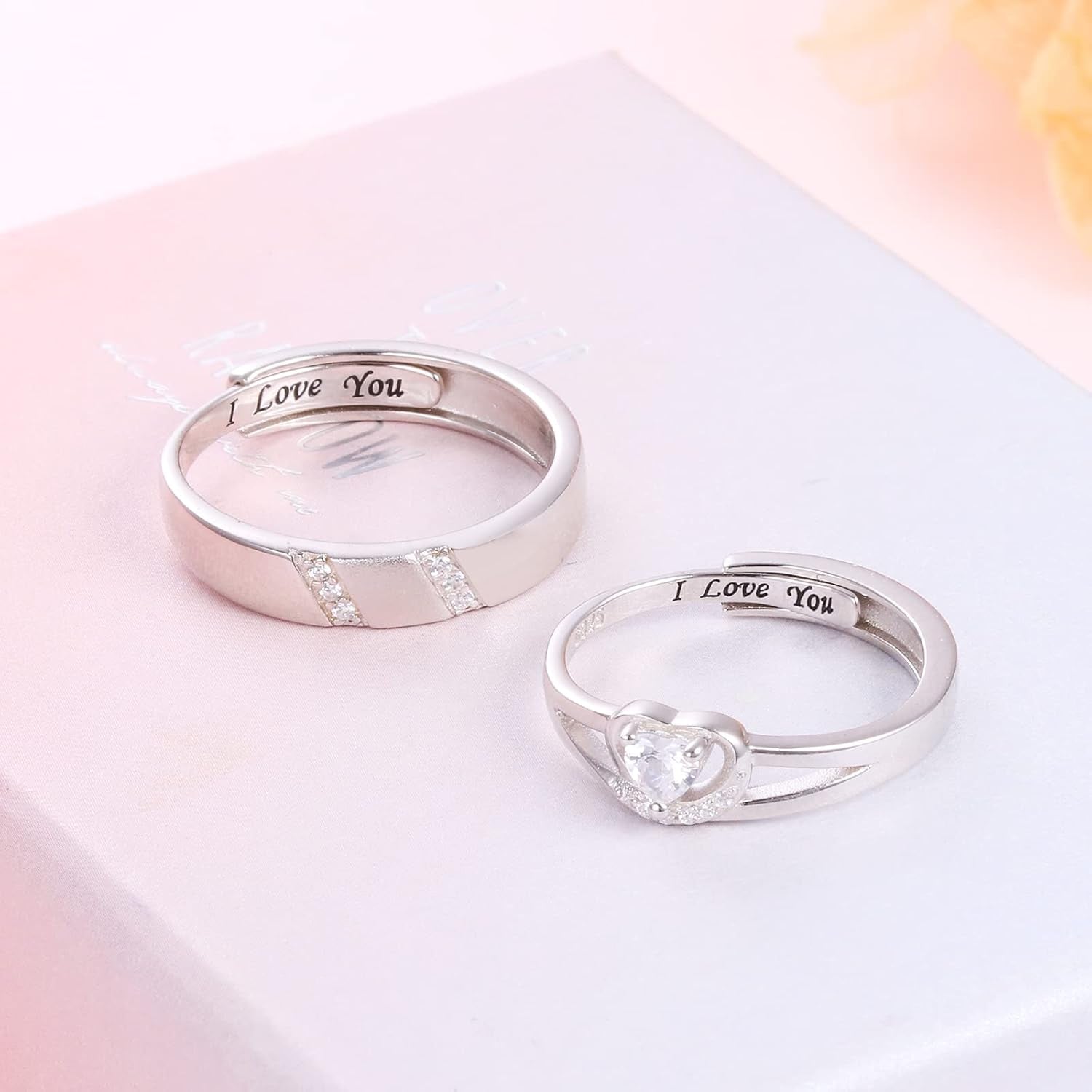 Yearace Couple Rings, 925 Sterling Silver Promise Ring for Couples Romantic Love Couples Jewelry Gifts, Adjustable Engagement Wedding Ring for Him and Her