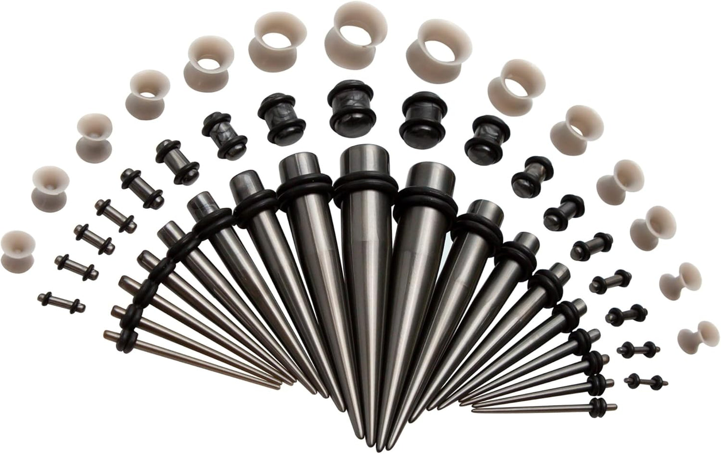 Acrylic, Silicone Ear Stretching Kit: Lightweight Tapers, Heart Tunnels & Plugs for Starter Expanders | Body Piercing Jewelry Earring Gauges Gauging Set for Men, Women (Size: 14G-0000G)