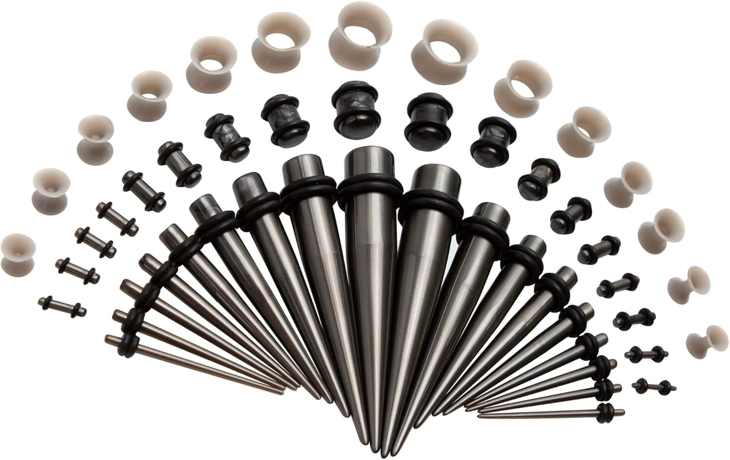 Acrylic, Silicone Ear Stretching Kit: Lightweight Tapers, Heart Tunnels & Plugs for Starter Expanders | Body Piercing Jewelry Earring Gauges Gauging Set for Men, Women (Size: 14G-0000G)