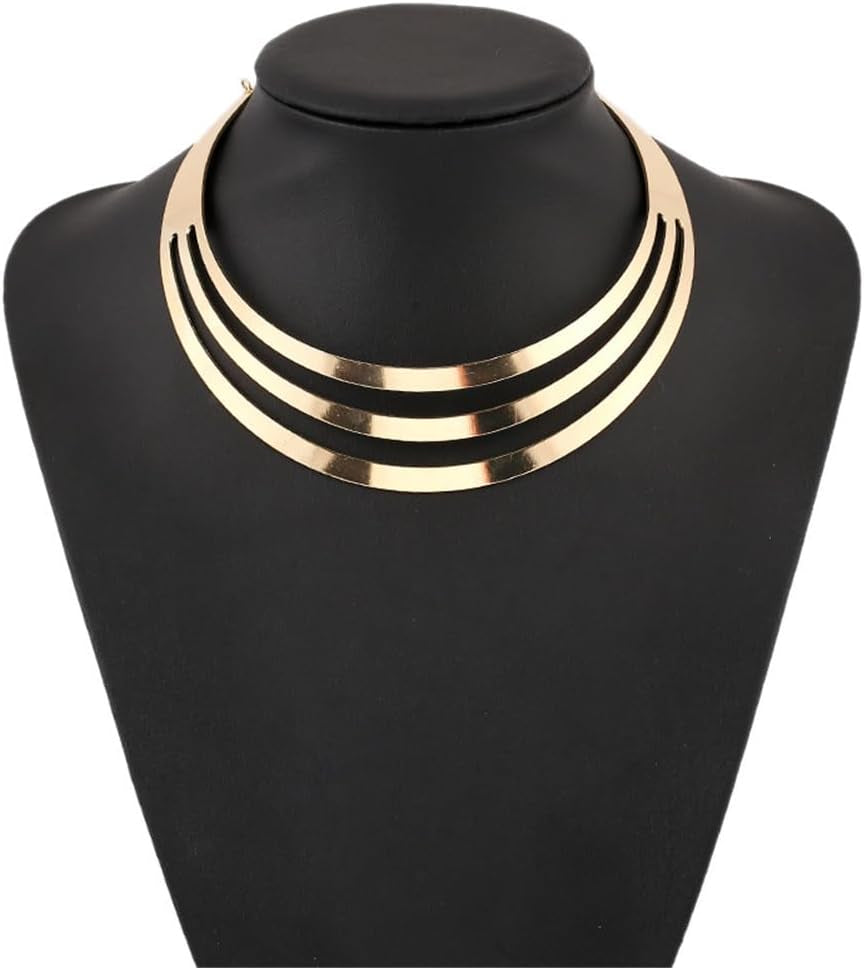Hewill Chunky Gold Necklace Big Statement Chunky Necklace for Women African Tribe Wide Metal Choker Necklaces Jewelry
