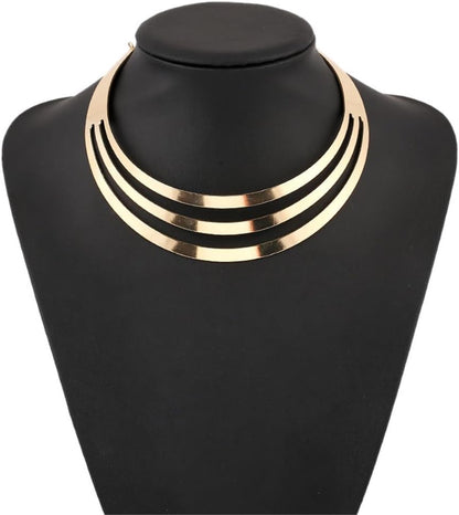 Hewill Chunky Gold Necklace Big Statement Chunky Necklace for Women African Tribe Wide Metal Choker Necklaces Jewelry