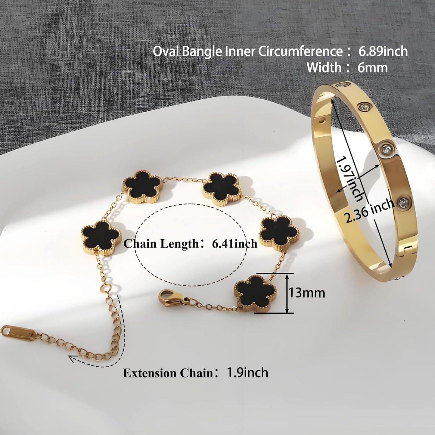 18K Gold Plated Lucky Clover Bracelet and Friendship Love Bangle Bracelets Set for Women Girlfriend Gold Cubic Zirconia Bracelet Set, Christmas Valentines Wedding Birthday Gifts