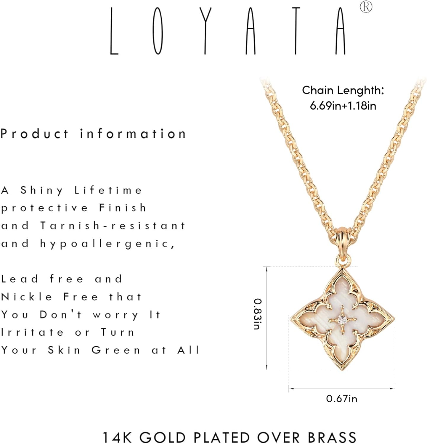 LOYATA Gold Clover Necklace for Women 14K Gold Plated Cubic Zirconia Four Leaf Clover Necklace Lucky Charm Dainty Simple Gold Pendant Necklace for Women Jewelry