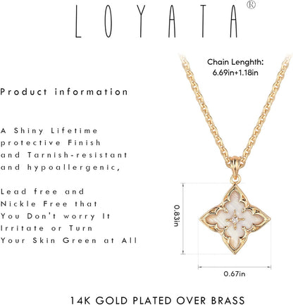 LOYATA Gold Clover Necklace for Women 14K Gold Plated Cubic Zirconia Four Leaf Clover Necklace Lucky Charm Dainty Simple Gold Pendant Necklace for Women Jewelry