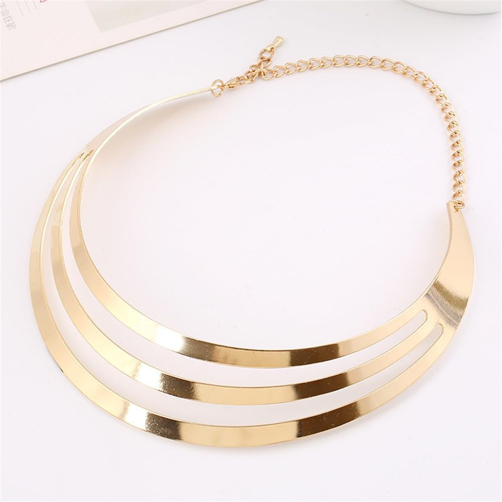 Hewill Chunky Gold Necklace Big Statement Chunky Necklace for Women African Tribe Wide Metal Choker Necklaces Jewelry