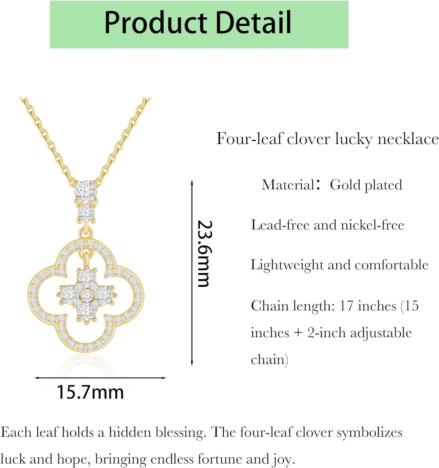 Gold/White Gold Clover Necklace for Women Four Leaf Clover Necklace Lucky Necklace for Mother'S Day Gift Gift for Wife