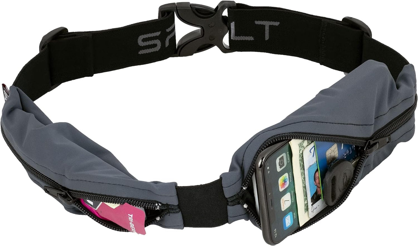 SPIbelt dual pocket pro running belt in anthracite with black zipper