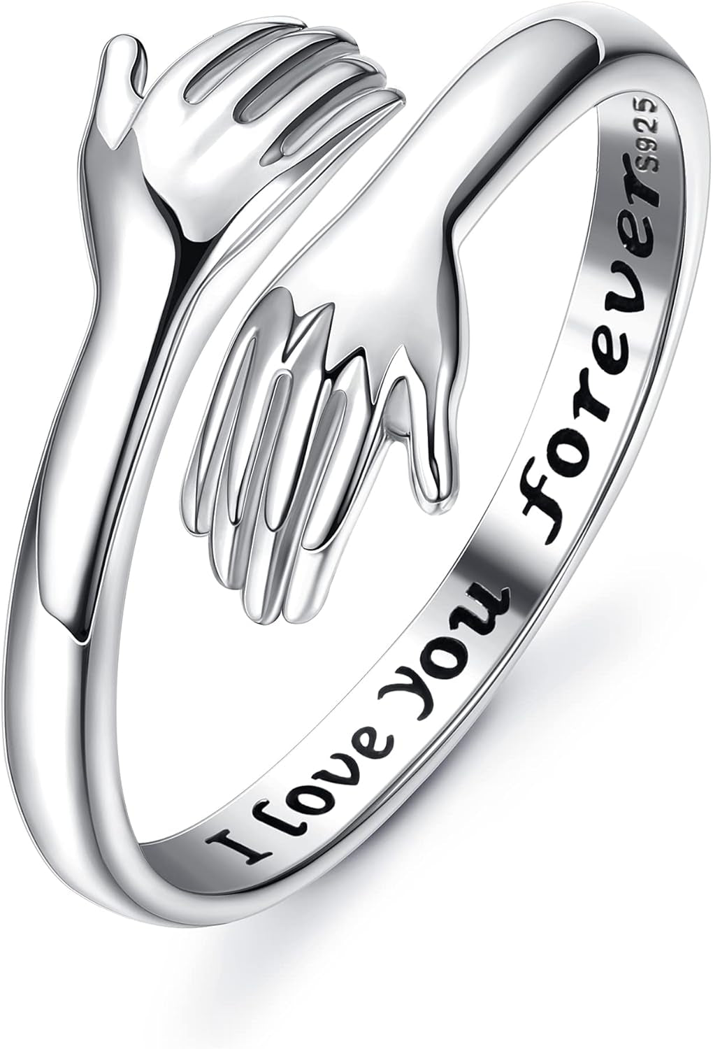 YADOCA 925 Sterling Silver Hug Ring for Women Men Adjustable Hugging Hands Open Love Promise Friendship Wedding Ring