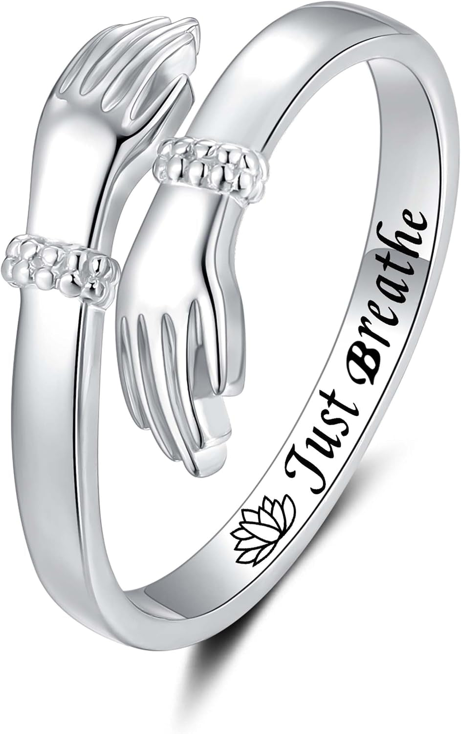 Step Forward Hug Ring for Women Sterling Silver, Adjustable Silver Hand Rings for Her, Birthday Anniversary Christmas Thanksgiving Day Gift Jewelry