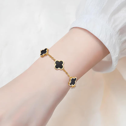 18K Gold Plated Lucky Clover Jewelry Set Black White and Red Four Leaf Clove Bracelet Necklace and Earrings Fashion Birthday Gifts for Women