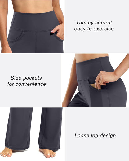 Promover Wide Leg Pants Woman Yoga Pants with Pockets Stretch Loose Casual Lounge Sweatpants Petite/Regular/Tall