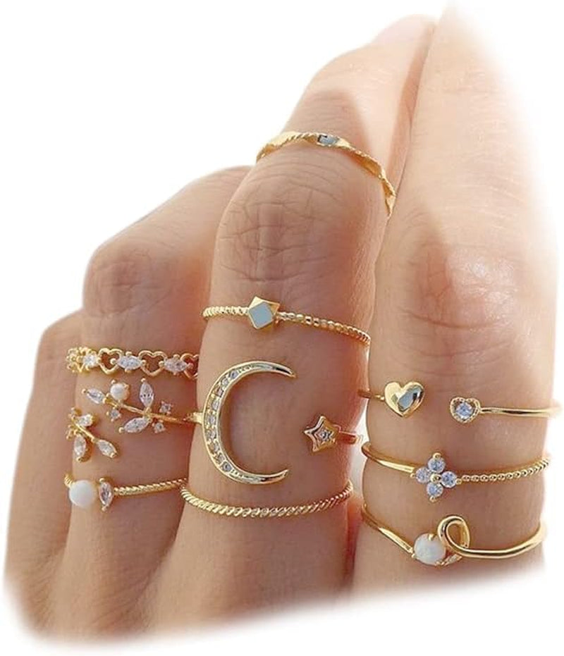 FUTIMELY Boho Retro Stackable Rings Sets for Women Knuckle Joint Finger Knuckle Nail Ring Sets Moon Stars Stack Preppy Statement Rings Cute Trendy Stuff Jewelry
