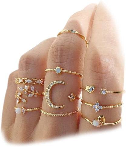 FUTIMELY Boho Retro Stackable Rings Sets for Women Knuckle Joint Finger Knuckle Nail Ring Sets Moon Stars Stack Preppy Statement Rings Cute Trendy Stuff Jewelry